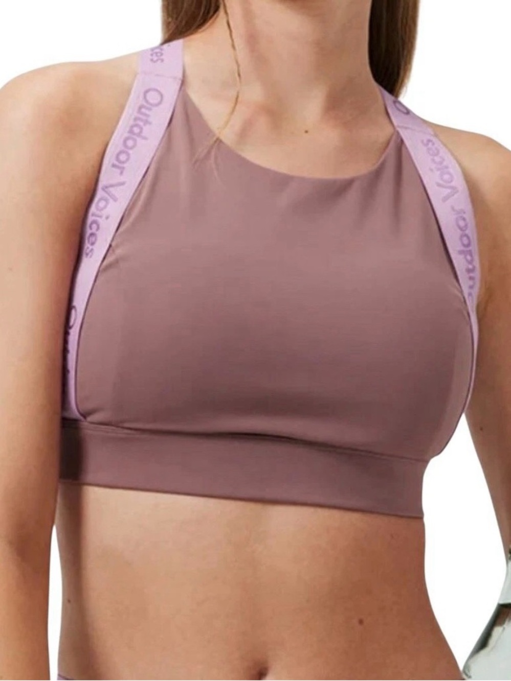 Outdoor Voices Snacks Sport Bra Size Large Mauve Purple Crossback Logo Strap